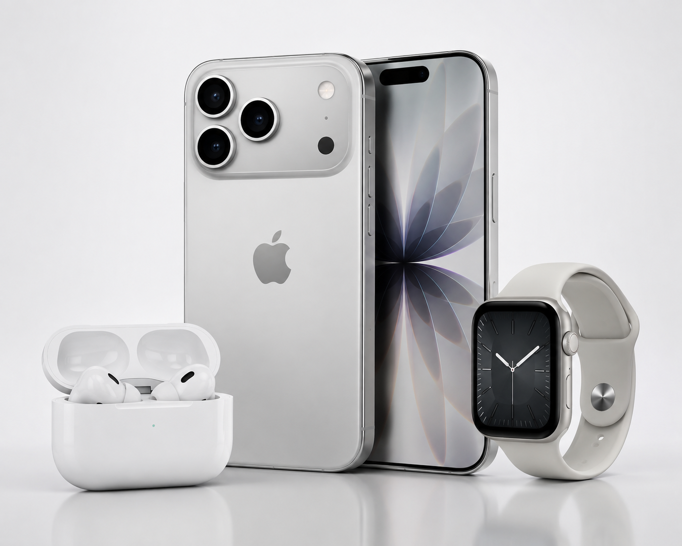 Smartphone premium e estojo de fones sem fio em acabamento titânio